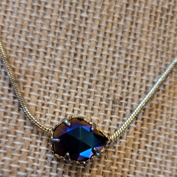 * READ * Rare Kendra Scott Cobalt Iridescent Necklace 14K Gold Plated over Brass - Picture 3 of 16